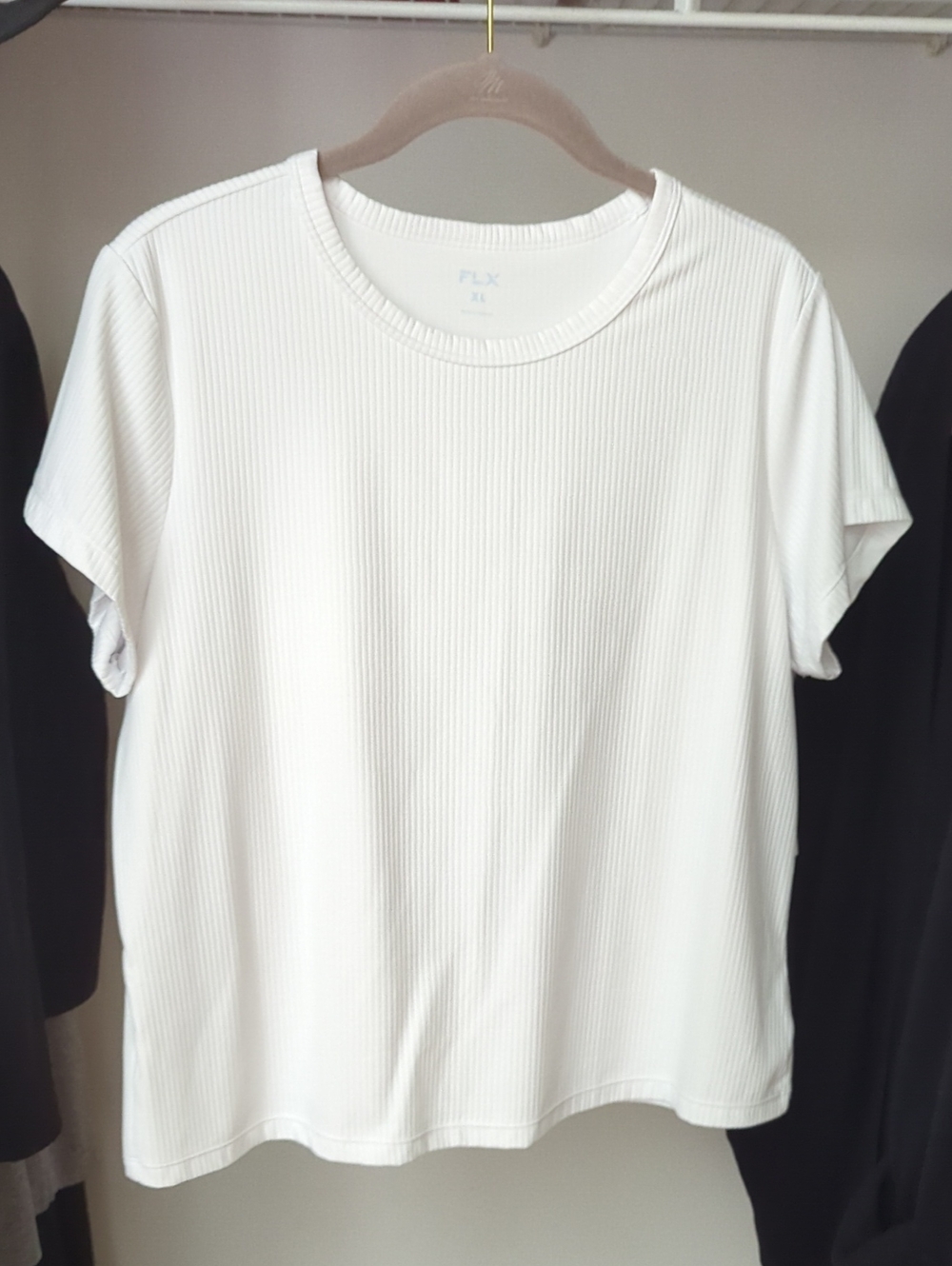 FLX White Ribbed Short-Sleeve Women's Top NWT XL